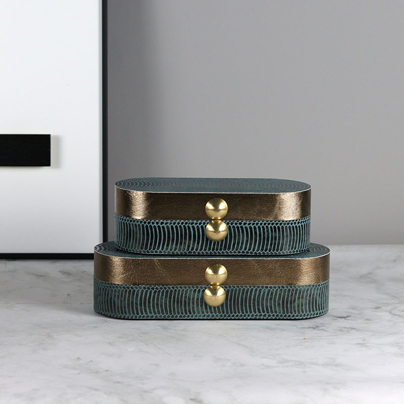 Modern minimalist cloakroom dark green leather copper buckle jewelry box storage box model room sales department home storage box