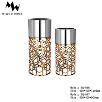 High-end stainless steel florist modern light and luxurious plate room geometric cylindrical simulation flower dry flower inserted and ground flower barrel