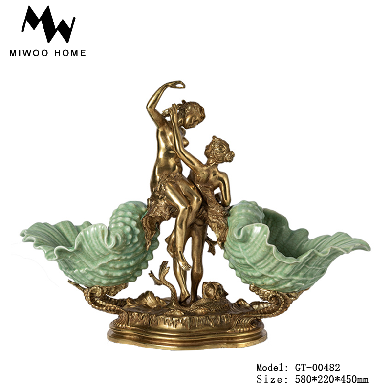 Ceramic Inlaid Copper Goddess Duo Shells Basin Living Room Tea Table Angel Fruit Sauces Olavish Engraving Crafts-Taobao