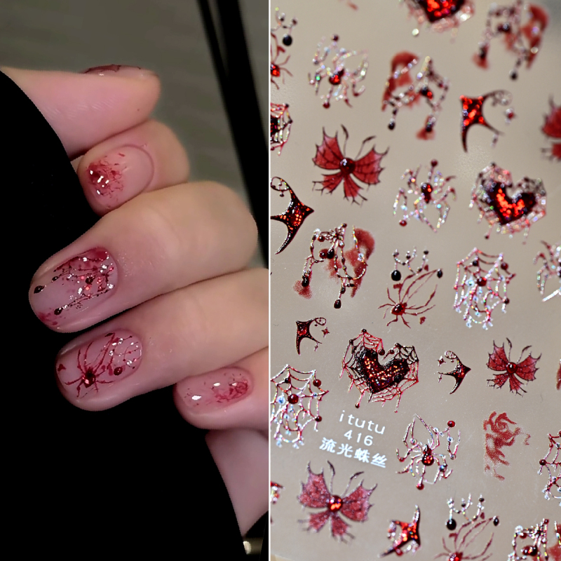 Yizuan High-Quality Gold Foil Shimmering Spider Web Nail Stickers Dark Spider Web Retro Halloween Embossed Nail Decals Yizuan High-Quality Gold Foil Shimmering Spider Web Nail Stickers Dark Spider Web Retro Halloween Embossed Nail Decals