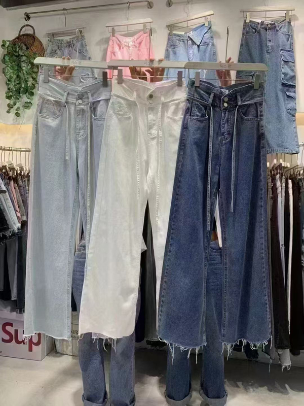 Fansiyu Korean Store Same Style High-Waisted Slimming Loose Straight Wide-Leg Denim Pants for Women 10238