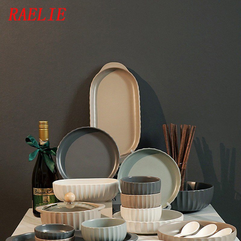 Raelie Bowl and Plate Set for Home Use, Nordic Creative Ceramic Bowls, Plates, Chopsticks, Simple Modern Light Luxury Tableware Set