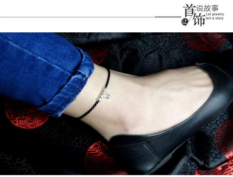 99 sterling bạc vòng chân nữ nữ ác linh đỏ dây sinh viên năm chuyển hạt đôi thiết kế thích hợp chân mỏng vòng chân phong cách tây âu