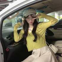 Autumn and winter 2021 New Korean vintage V-neck solid color short slim top Joker long sleeve knitted cardigan women tide