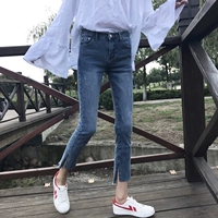 Quần jeans lỗ nữ xã hội xuân hè 2018 phiên bản mới của Hàn Quốc đã mỏng 9 điểm sang trọng kiểu quần Hong Kong đậm chất retro quần jean ngố ống rộng