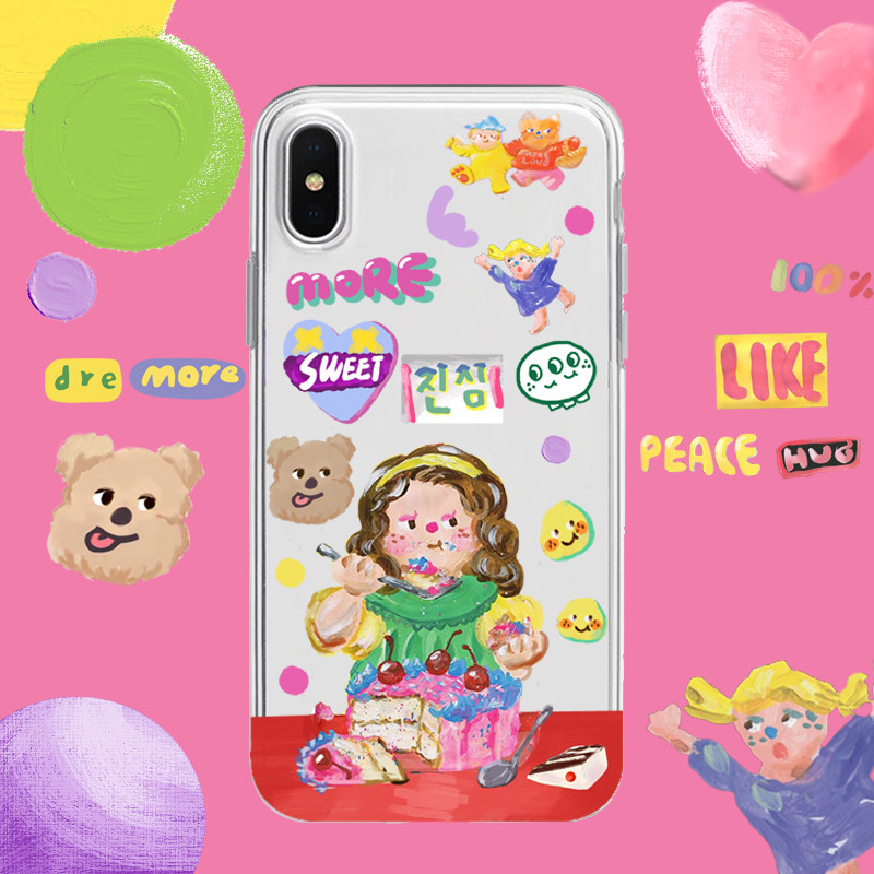 Korea ins oil painting cake girl apple 11ProMax mobile phone protective shell 7plus couple iphoneXR X transparent