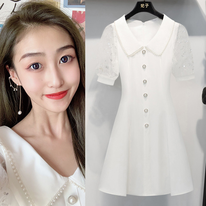 Xiaoxiang celebrity style dress women's 2022 summer new light luxury temperament slim waist puff sleeve skirt