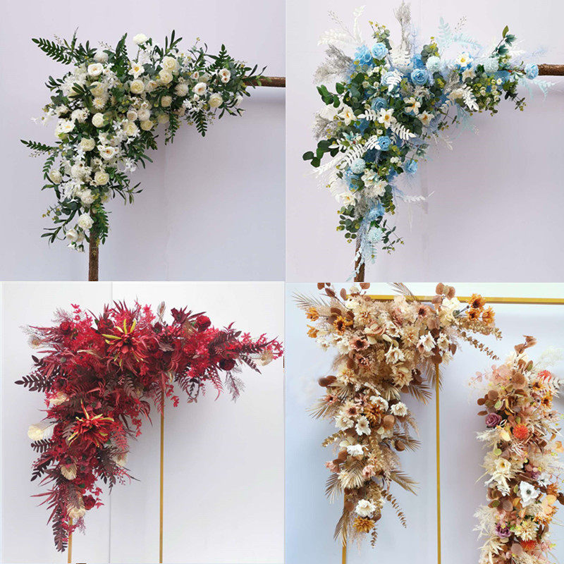 New wedding triangle flower row wedding arch flower stage background welcome area layout row flower simulation silk flower flower flower art