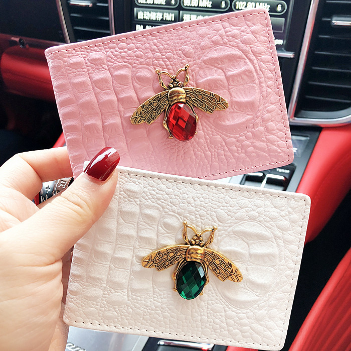 Cute Creative Bees Ultra Slim Driving License Leather Jacket Woman Personality Line Driver's License Clip Moto Ben Male Two-in-one
