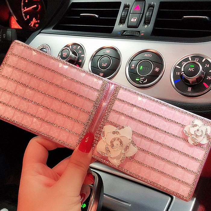 Inlaid Drilling Mountain Tea Flower Driving License Leather Cover Woman Creative Personality Water Drilling & License Driving License Sleeve Clip Wagon two-in-one