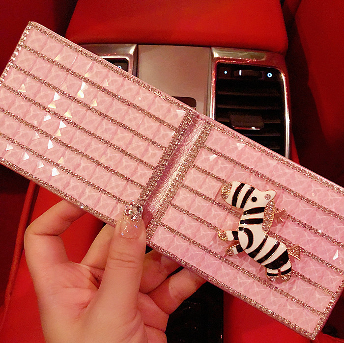 Car diamond-encrusted driver's license this license clip leather case cartoon zebra car driving license this set two-in-one female