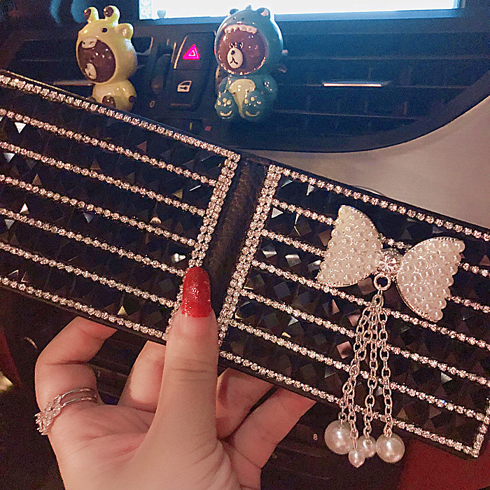 Butterfly Knots Water Drill Cute Driving Documents Leather Jacket Woman Personality Cartoon Driver's License Protective Sheath Line Driving License Book