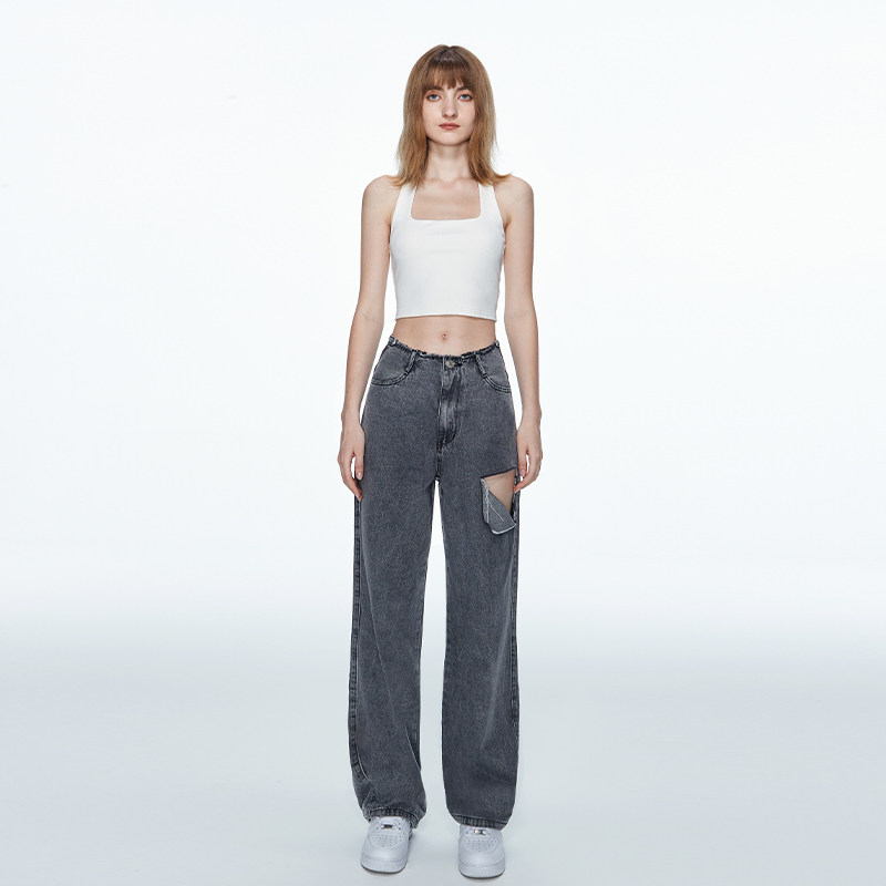 MADE NOTHING (original 19Club) original high - waist baby girl slim tumble straight tug jeans