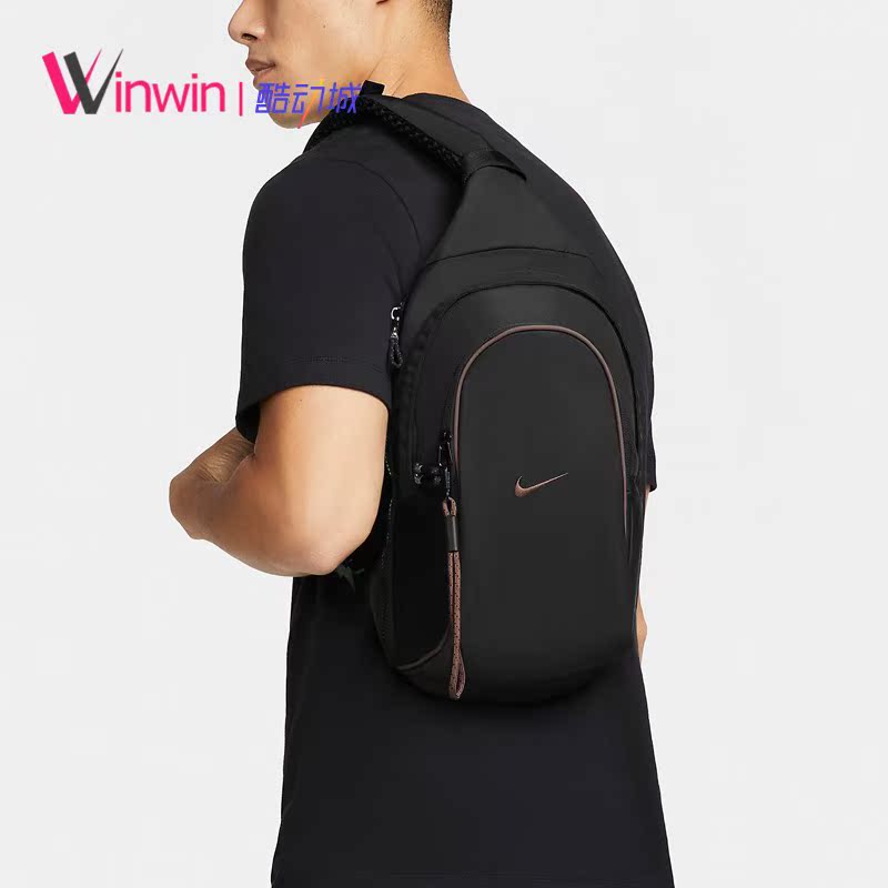 Nike Nike Men's and Women's Casual Embroidered Small Logo Large-Capacity Storage Shoulder Crossbody Backpack Chest Bag Dj9796