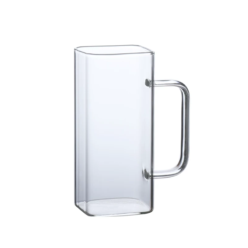 Internet celebrity juice glass household heat-resistant square cup with handle transparent creative beer cup simple fresh forest style