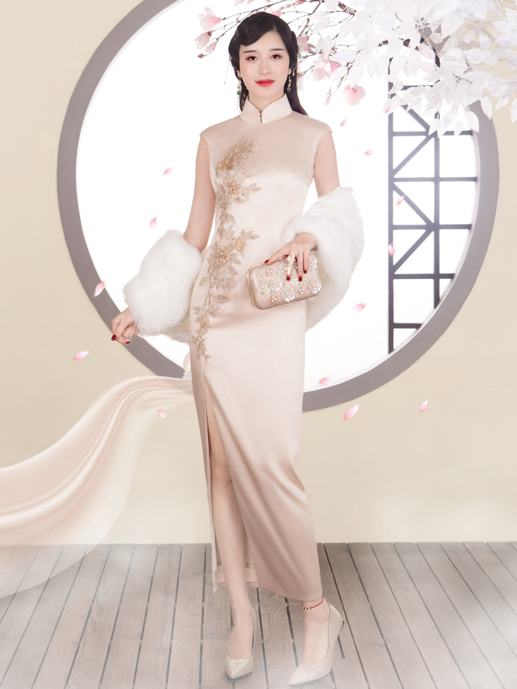 Spring winter retro cheongsam, long elite dress, for catwalk
