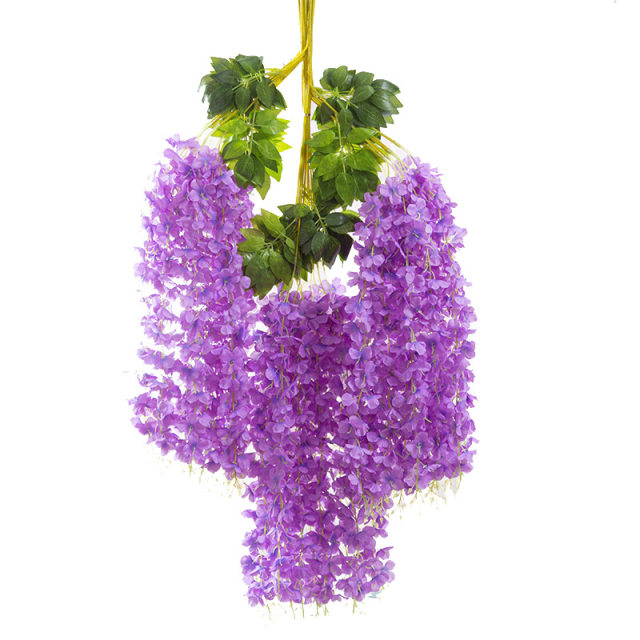 Simulated wisteria ດອກຕົບແຕ່ງດອກ vine hanging ດອກໄມ້ປອມດອກຫວາຍ violet wedding ເພດານພາດສະຕິກ vine hanging ພືດ