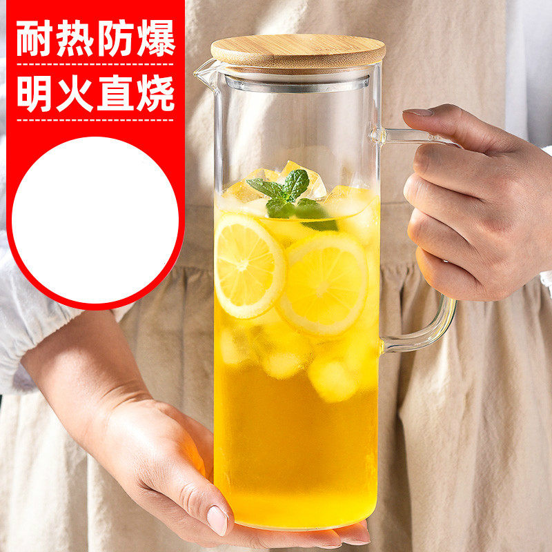Glass heat resistant high temperature explosion protection cold water jug home large capacity water bottle cool white open water cup teapot set cold water pot