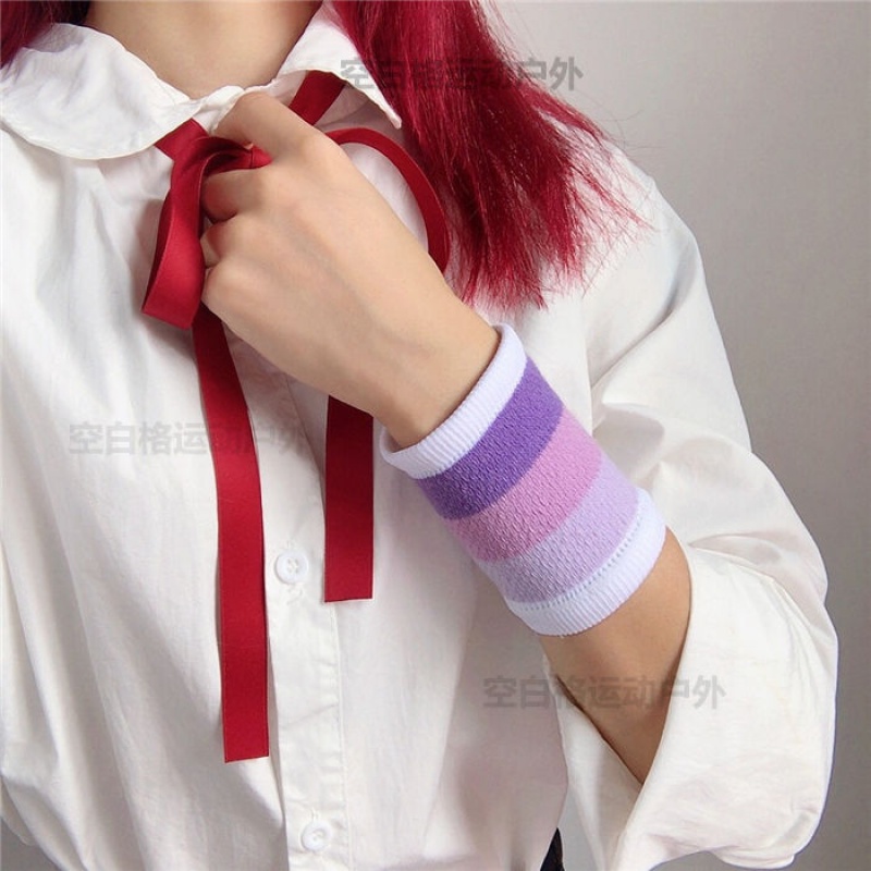 Wrist Wrister Girl Little Fresh sports rub sweat basketball autumn and winter warm and cute pink Rainbow Striped Wrist Cover Street Dance