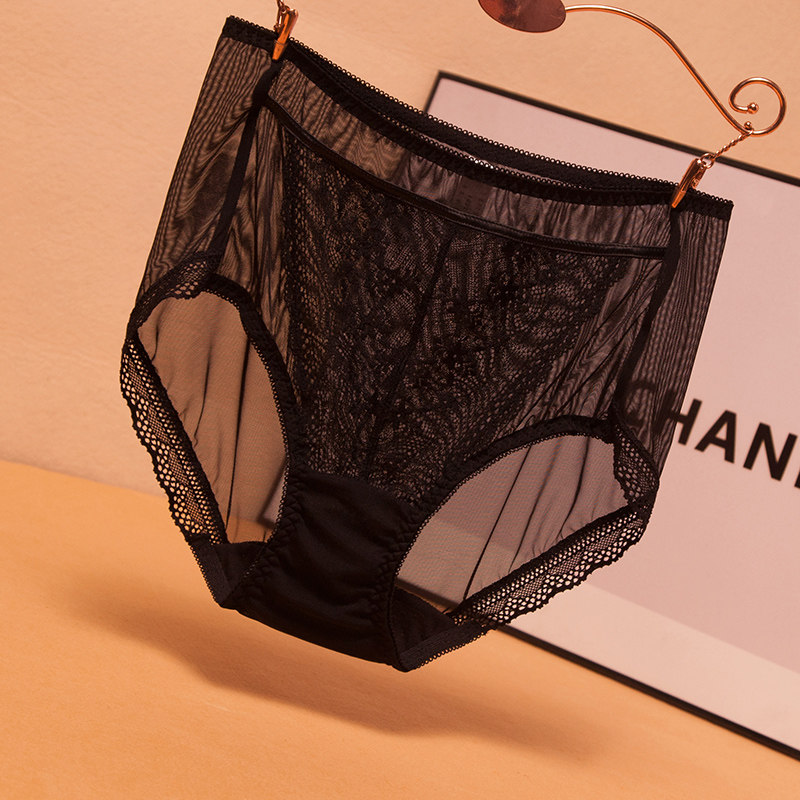 High waist panties ladies lace mesh sexy seamless breathable cotton crotch large size fat mm summer thin briefs