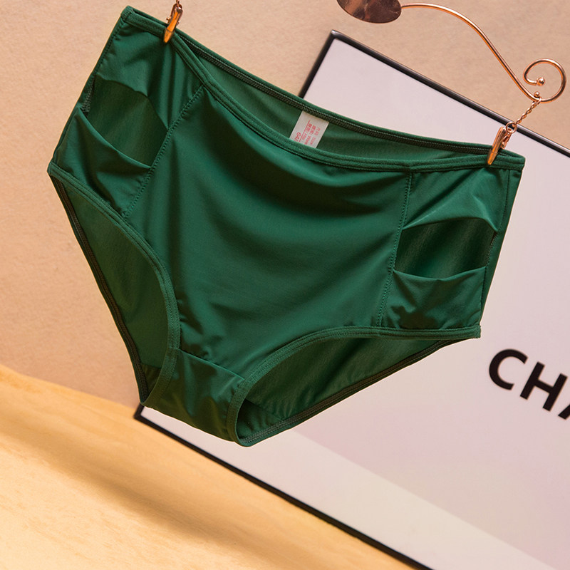 Ice Silk Briefs Lady Light Extravagant Hollowed-out Sexy Fashion Triangle Pants Silk Slip Breathable Milk Silk Pure Color Mid-Waist Pants Head