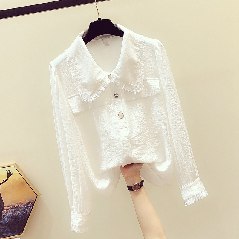 Korean Shirt Women's 2020 Autumn New All-match Small Fresh Long Sleeve Chiffon Doll Collar Shirt Top Outer Wear