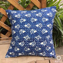 Indian bed and breakfast style handmade patchwork grass dyed blue dyed yarn suture Cotton pillow cover Cushion cover Exotic decorative pillow