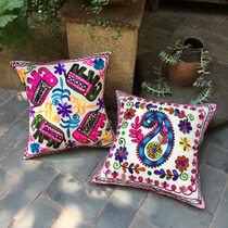 Indian style Southeast Asian handmade sequined living room sofa White cotton and hemp embroidered pillow cover Back bag Embroidered cushion cover