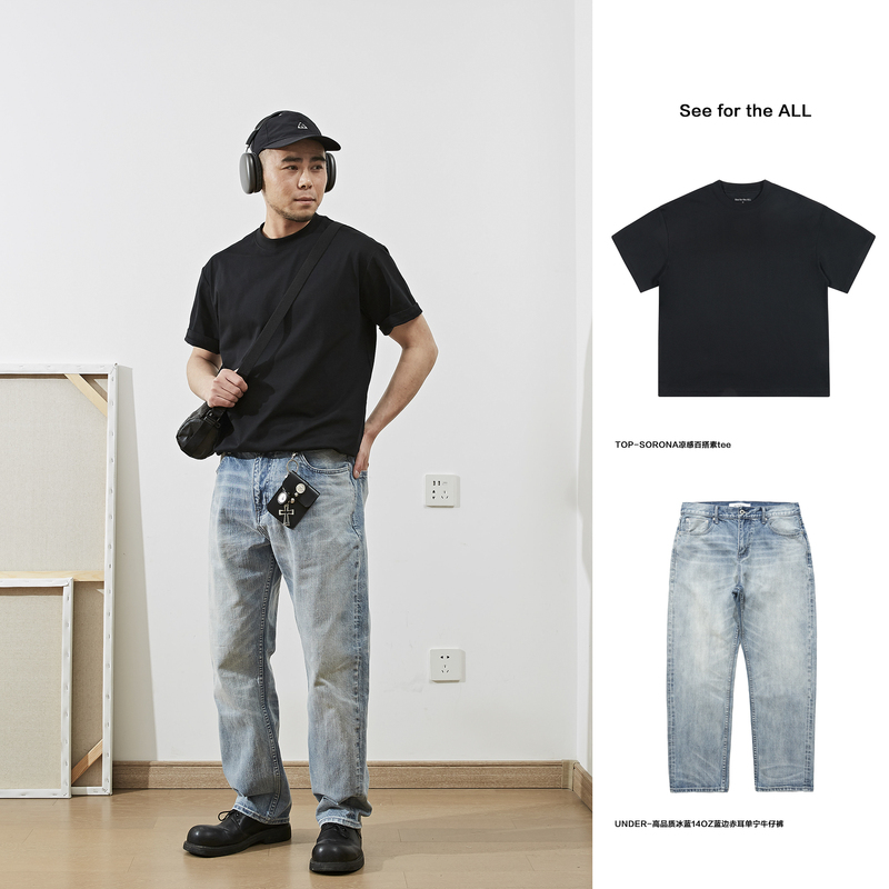 High-Quality 14oz Selvedge Cleanfit Light Blue Light-Colored 501 Vintage Loose Straight-Leg Jeans for Men, Trendy Brand