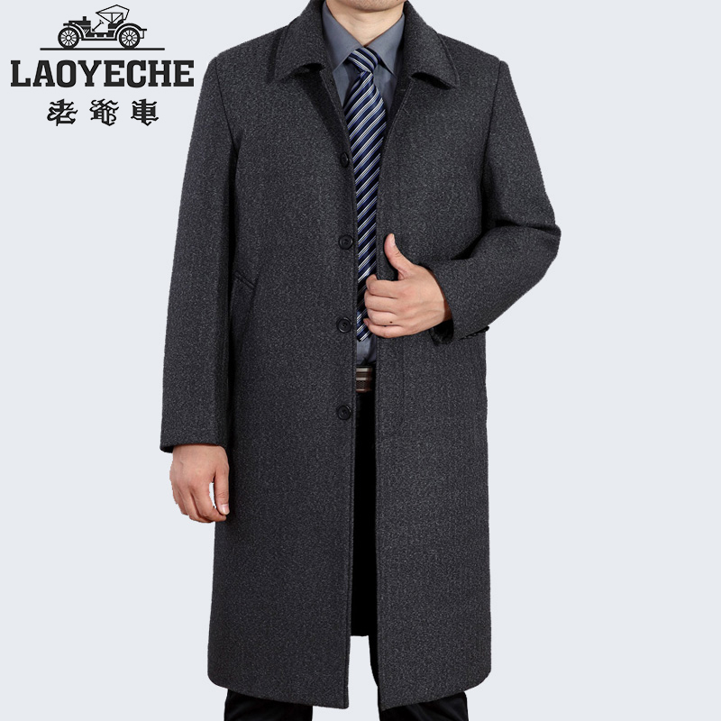 クラシックカーの秋と冬のお父さんのウールコートメンズミドル丈オーバーニー中高年Niziウールコート