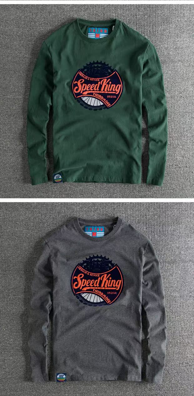 Mùa thu và mùa đông nước Anh retro cá tính in bánh bông gòn thoải mái cổ tròn áo thun nam vải thun cotton