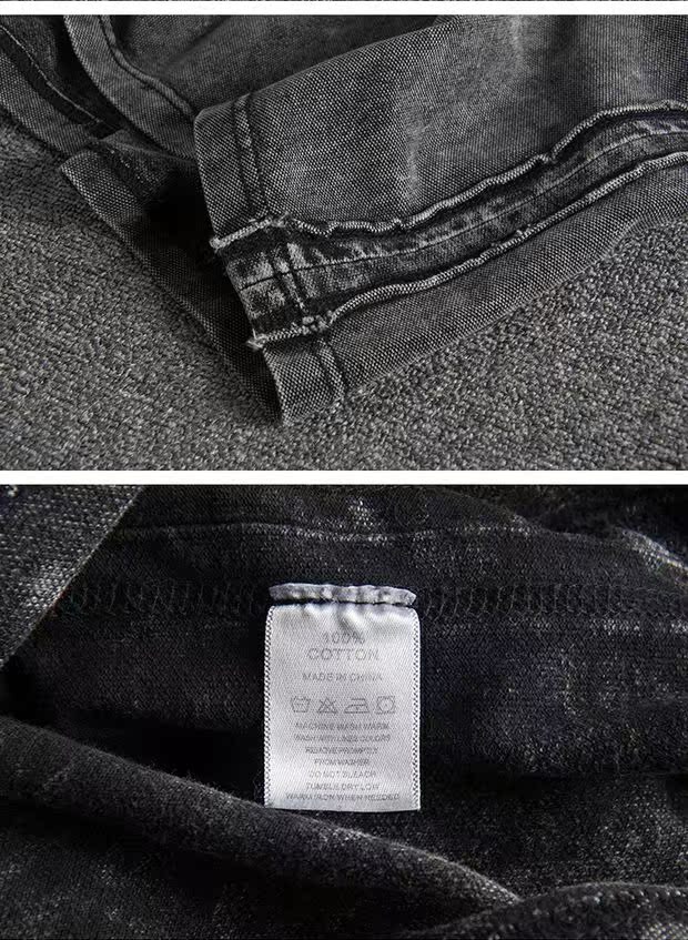 Rough mine wash nặng nước theo phong cách retro thêu đơn giản mùa thu và mùa đông nam cotton polo áo sơ mi dài tay chạm đáy áo thun polo