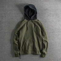 Châu Âu và Hoa Kỳ đơn giản bông gió giặt retro cũ màu khâu áo len nam áo len trùm đầu áo khoác hoodie