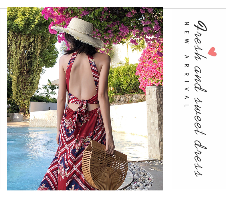 VK旗艦店 異國風情露背掛脖性感蕾絲無袖洋裝