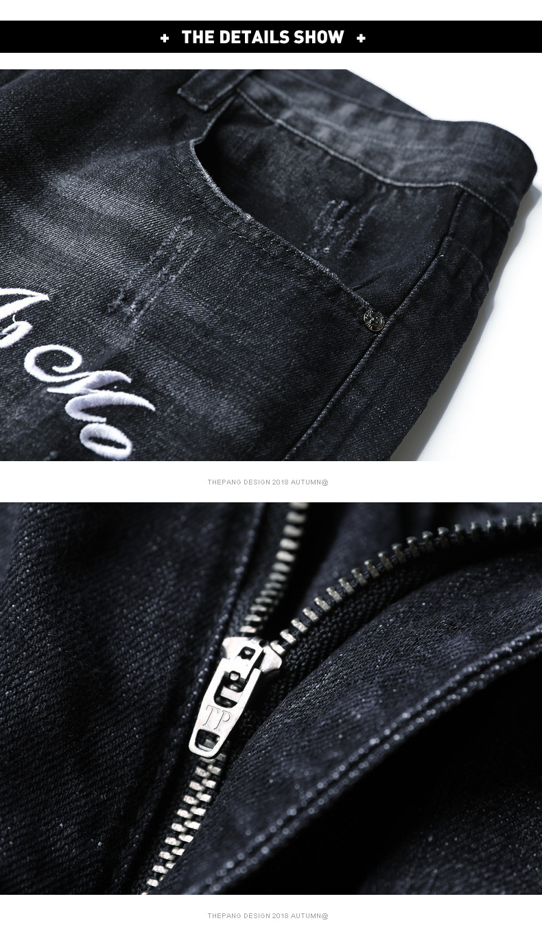 THE PANG Tide thương hiệu quần denim nam size lớn thêm phân bón để tăng chất béo thêu quần lỏng lẻo quần áo nam