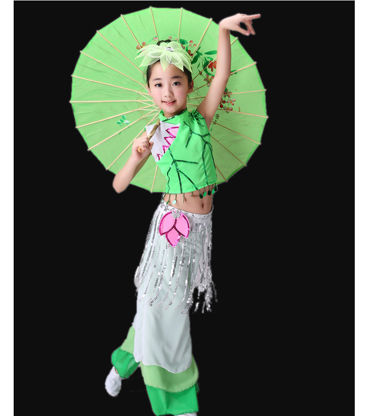 Trang phục múa cho trẻ em cổ điển múa Yangko Quần áo nữ múa dù trẻ em quốc gia Giang Nam trang phục múa hoa sen trang phục dân dộc các nước trẻ em
