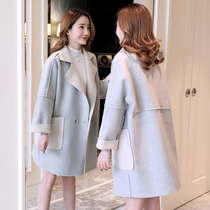 Winter maternity coat long autumn and winter warm thick coat loose large size woolen trench coat tide mother