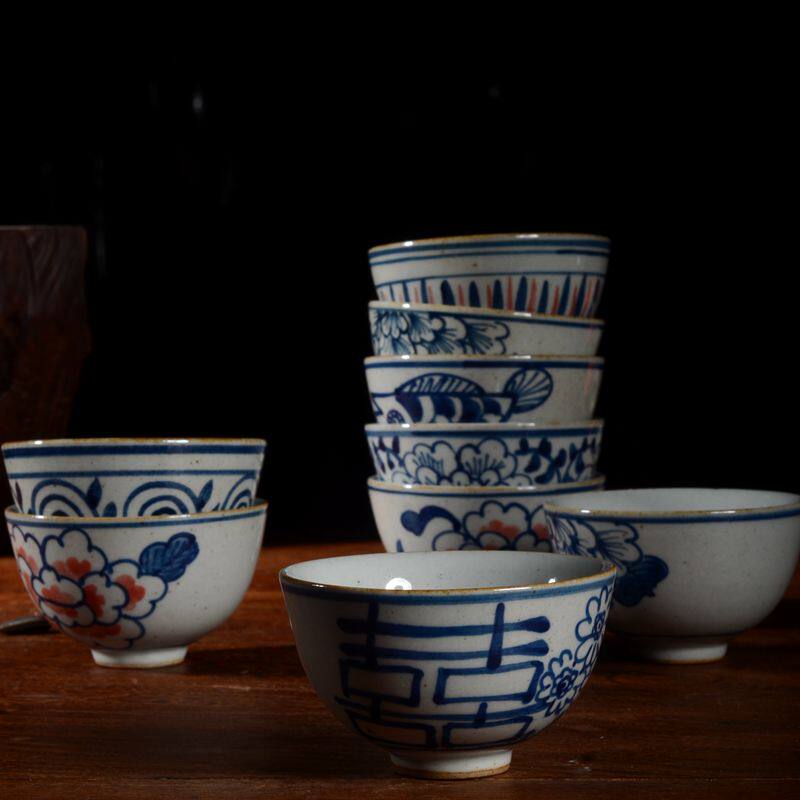Jingdezhen pure hand-painted teacup Coarse pottery antique large Kung Fu Tea cup Pu'er tea cup Tea cup Tea set master cup