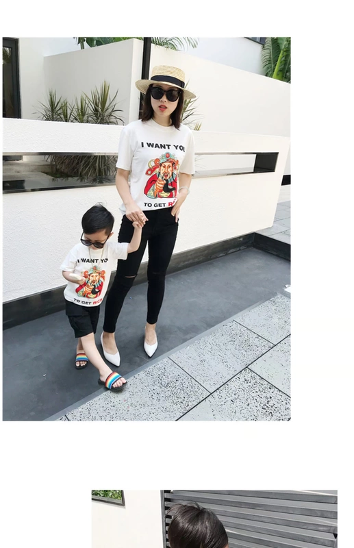 Quần áo mùa hè năm 2020 của cha mẹ trẻ em gia đình ba may mắn in mẹ và con gái mẹ và con net người nổi tiếng toàn gia đình áo thun ngắn tay - Trang phục dành cho cha mẹ và con