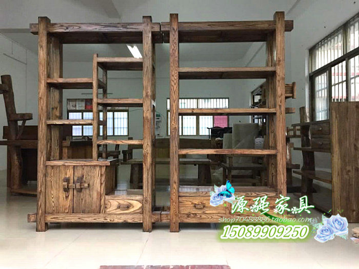 Chinese-style old elm Bogu shelf bookshelf solid wood Duobaoge tea rack living room compartment display cabinet original ecological shelf