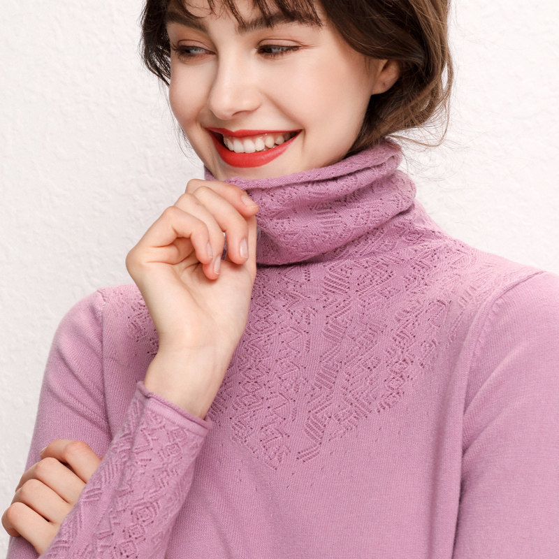 (Off-season clearance) Autumn and winter cashmere sweater women's turtleneck pullover thickened hollow bottoming sweater short inner knitted