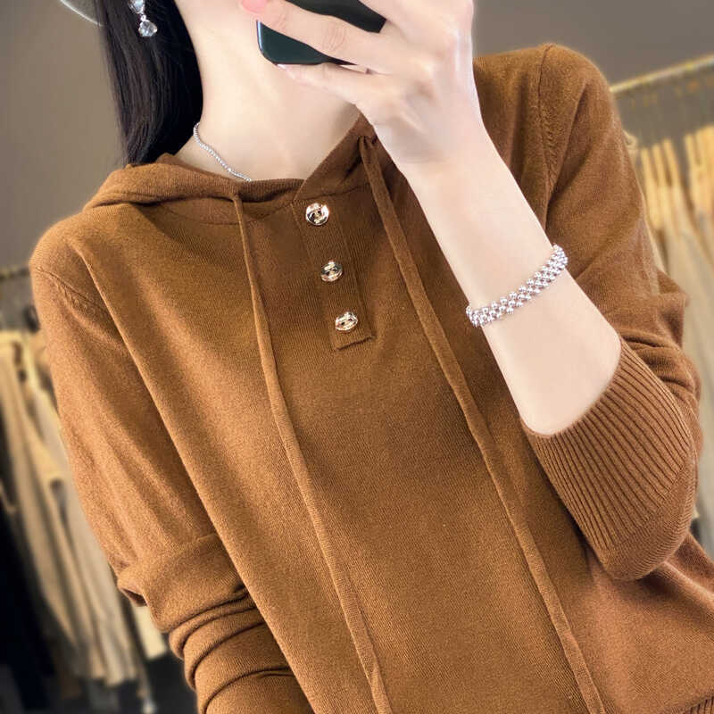 Hooded Knit Sweater for Women, Spring and Autumn Thin Wool Sweatshirt with Hood, Slim Fit, Slimming Base Layer Hoodie, Inner Top Hooded Knit Sweater for Women, Spring and Autumn Thin Wool Sweatshirt with Hood, Slim Fit, Slimming Base Layer Hoodie, Inner Top