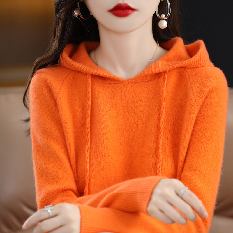 2024 New Autumn and Winter Hooded Wool Knitwear Women's Hooded Sweatshirt Loose Pullover Hooded Sweater