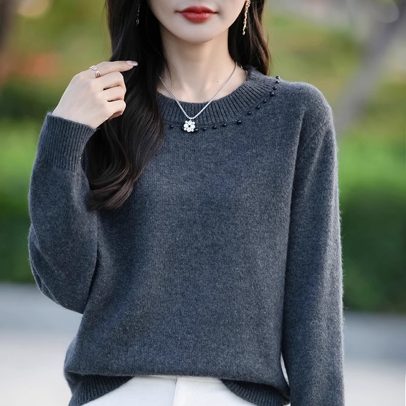 Soft and Warm Beaded Knit Base Shirt for Women, Round Neck Pullover, Thickened Warm Sweater, 2024 New Loose Sweater Soft and Warm Beaded Knit Base Shirt for Women, Round Neck Pullover, Thickened Warm Sweater, 2024 New Loose Sweater