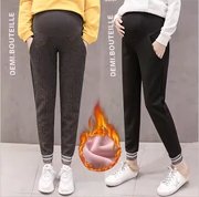 Bà bầu quần cộng với nhung dày 3-9 tháng Bà bầu quần legging cạp cao mùa đông ấm áp mặc ngoài mặc quần nâng bụng