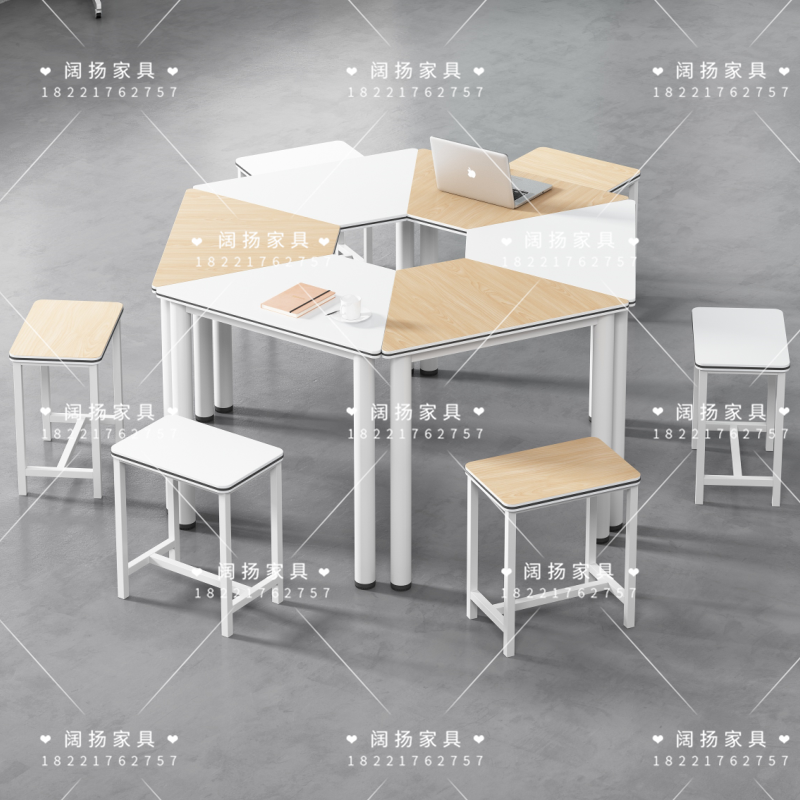 Recommended multimedia student experimental table hexagonal hexagonal art combination table stool group psychological counseling activity table and chair