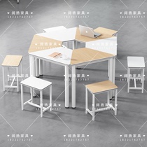 Recommended multimedia student experimental table hexagonal hexagonal art combination table and stool group psychological counseling activity table and chair