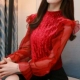 Mùa thu 2018 mới của phụ nữ Hàn Quốc áo sơ mi nhỏ thời trang dài tay ren đáy áo sơ mi voan sơ mi hoang dã