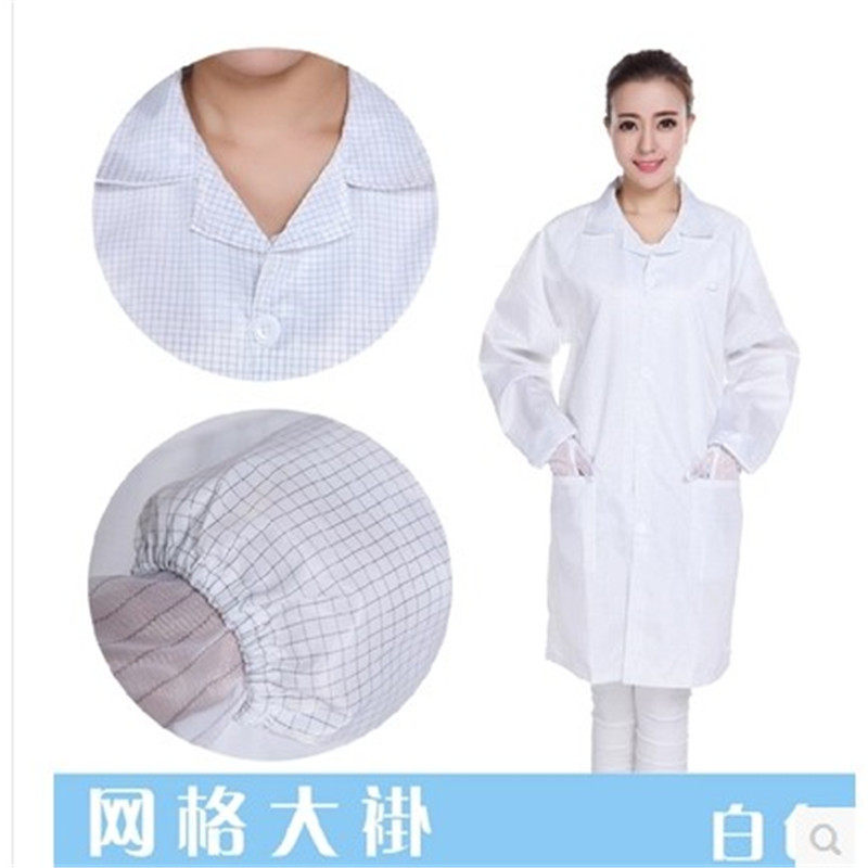 Antistatic grid large-coat long sleeve flap collar button for dust-free workshop workwear 5mm plaid