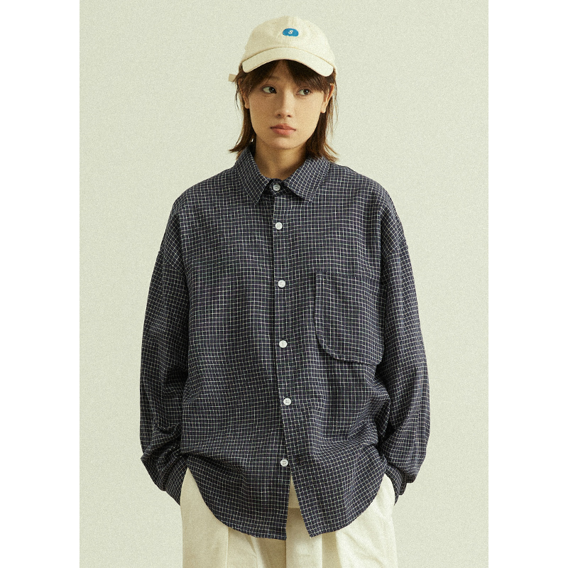 Goodnorth Japanese Retro Fine Plaid Long-Sleeved Shirt Jacket, Unisex, Versatile, Loose Casual Shirt